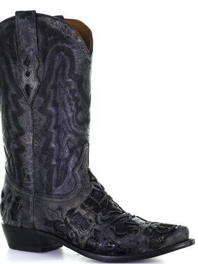Corral A4116 Men’s 9 D Black Alligator Inlay Embroidered Snip Toe Cowboy Boots